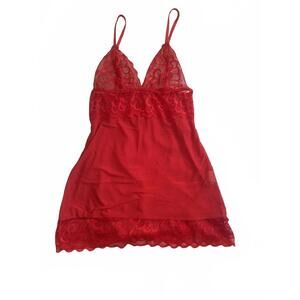 Red Lace Trim Chemise Nightgown